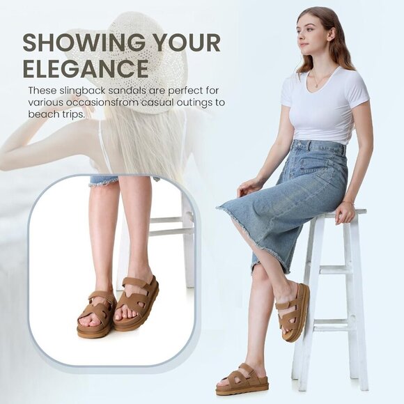 Women's Suede Platform Sandals Open Toe Slip-On Flats Summer Shoes - Picture 5 of 7